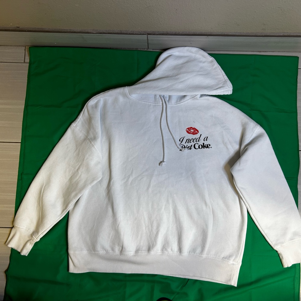 White Hooded Sweatshirt with 'I need a Diet Coke' Graphic